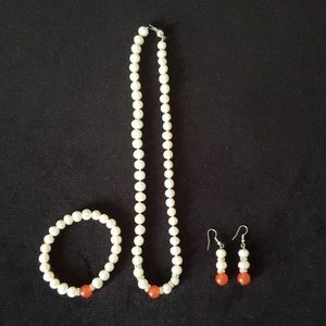 Pearl Necklace, bracelet, and earrings